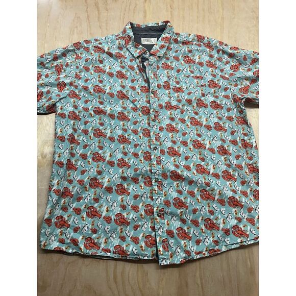 Free Planet Lobster Shirt 3x 100% Cotton Fish Teal Orange Button Up Men’s - Picture 1 of 6